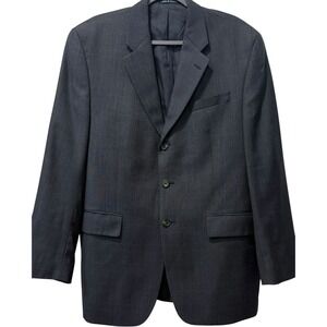 Vintage Ralph Lauren Windowpane Wool Blazer Navy Sport-Coat Made in Canada 42R